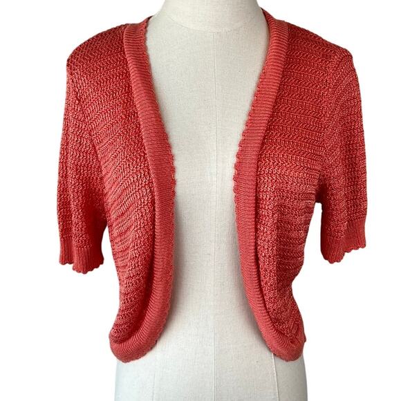 Vintage Y2K Crochet Bolero Shrug Top size Small Peach Pink Lightweight - Picture 1 of 8